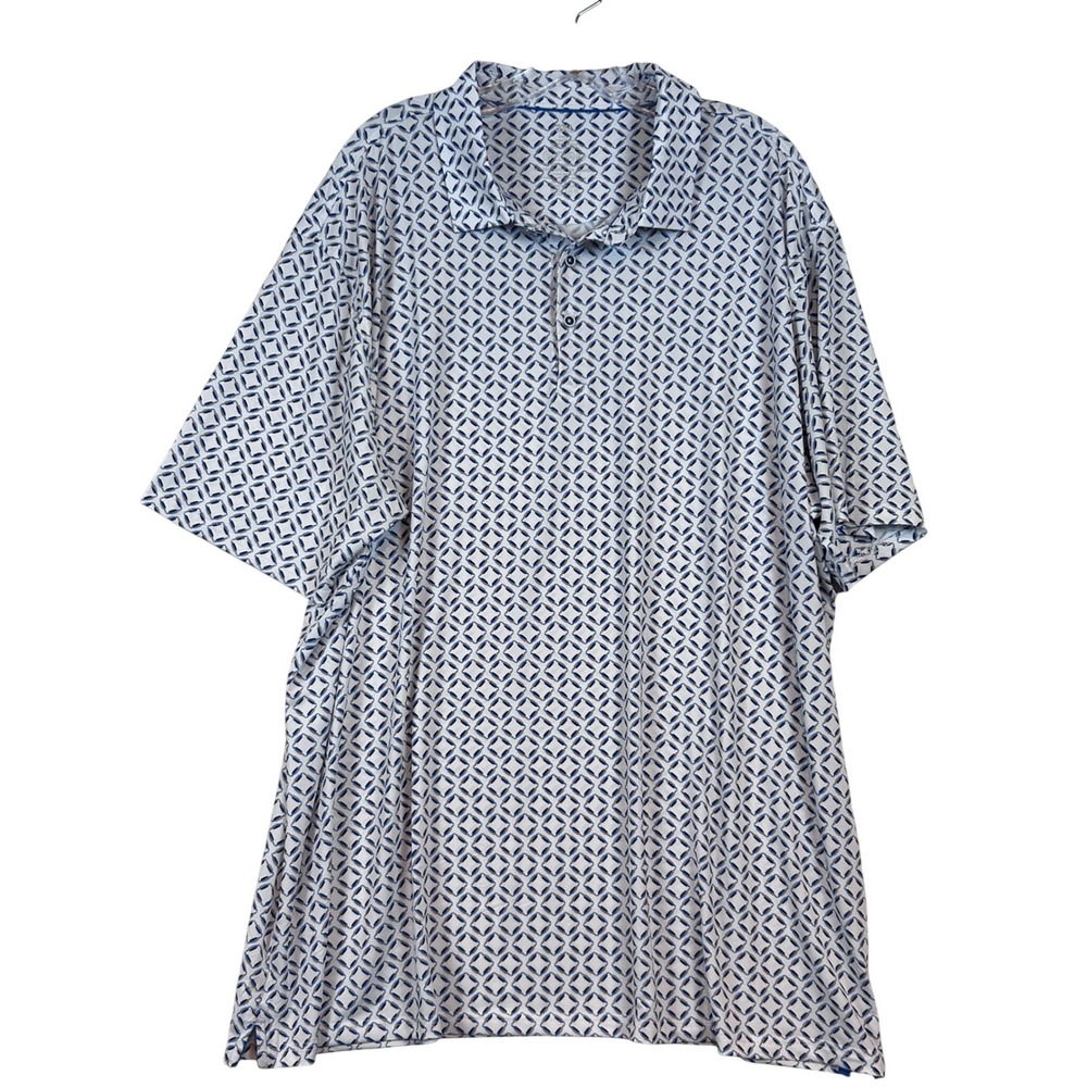 Performance Polo Mens 3XL Blue White Geometric Print Short Sleeve Golf Shirt AOP